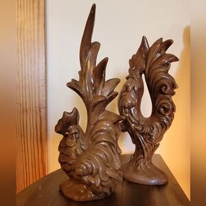 Pair Ceramic Rooster and Hen figurines